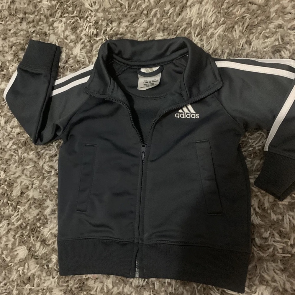 Adidas Grey Track Jacket Back Logo 12 Months Full Zíper - Picture 2 of 8